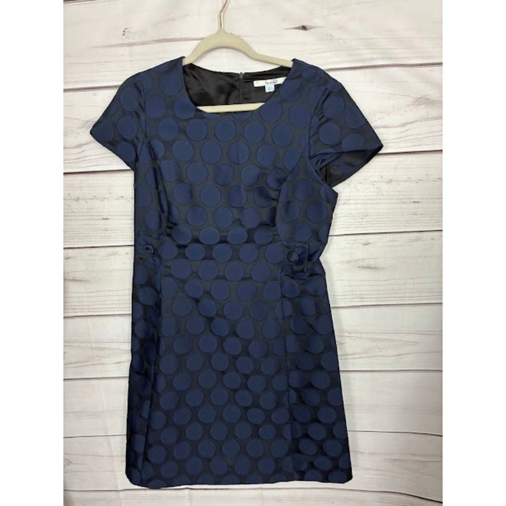 Boden Navy Blue‎ Black Polka Dot Jacquard Shift Dress Short Sleeve Size US 8R